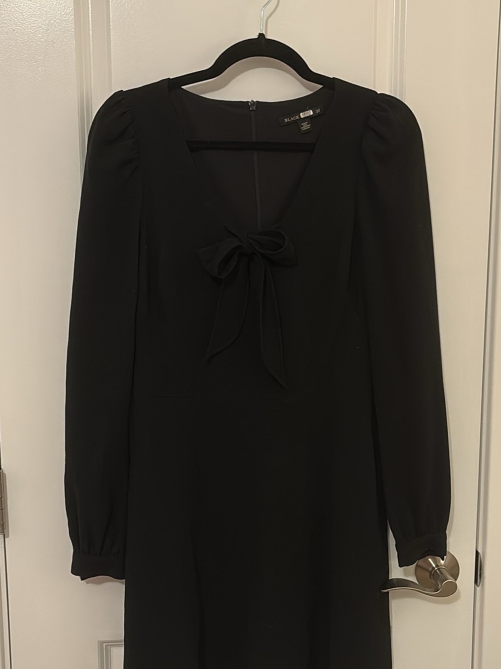 Black Halo - Black Long Sleeve Tie-Neck Dress